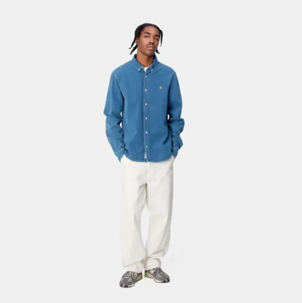 Carhartt WIP Dobbelt Knaebukser - Denim | Hvid (Skyllet) Outlet