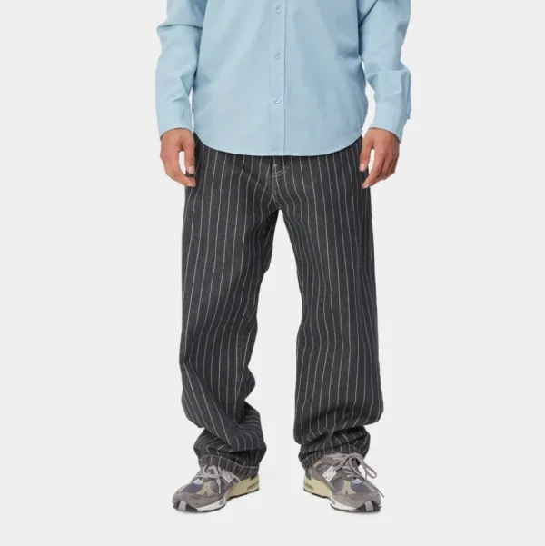 Carhartt WIP Orlean Stripe Bukser | Sort/Hvid (Stenvasket) Clearance