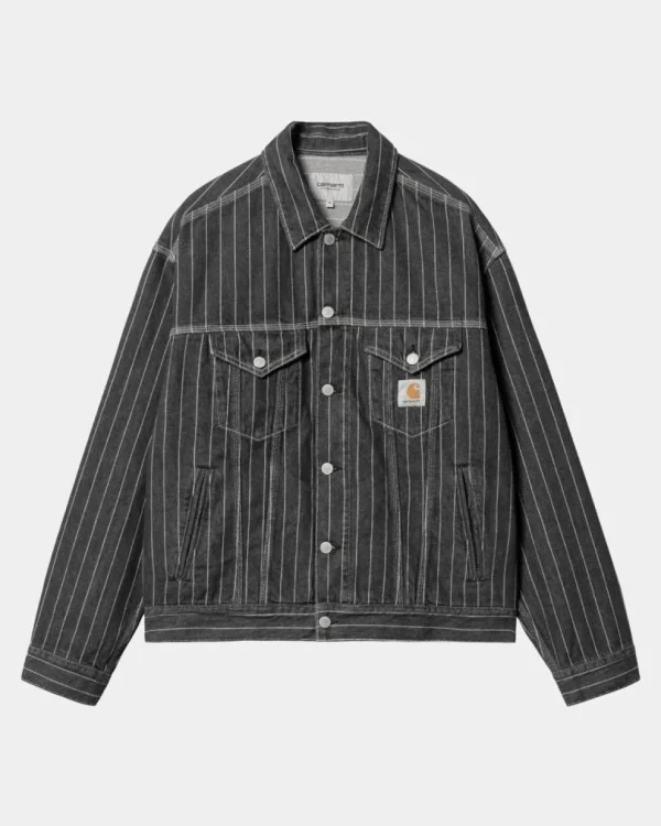 Carhartt WIP Orlean Stripe Jakke | Sort/Hvid (Stenvasket) Online