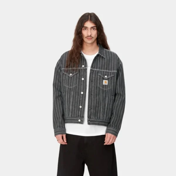 Carhartt WIP Orlean Stripe Jakke | Sort/Hvid (Stenvasket) Online