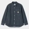 Carhartt WIP Orlean Stripe Skjortejakke | Bla/Hvid (Stenvasket) Sale