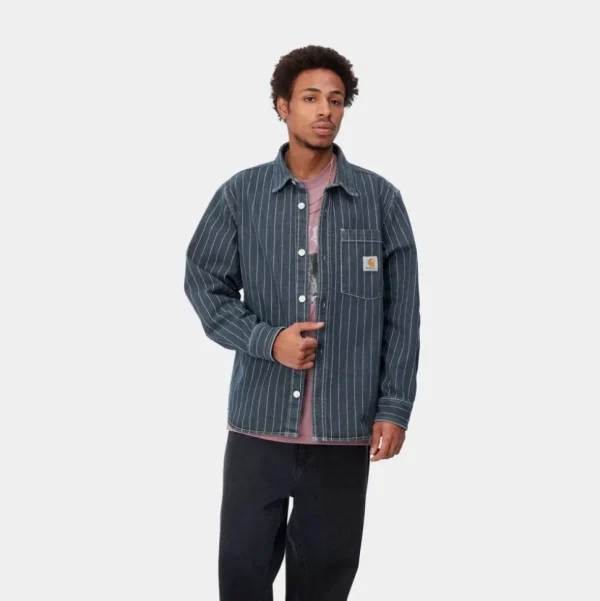 Carhartt WIP Orlean Stripe Skjortejakke | Bla/Hvid (Stenvasket) Sale