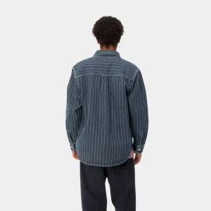 Carhartt WIP Orlean Stripe Skjortejakke | Bla/Hvid (Stenvasket) Sale