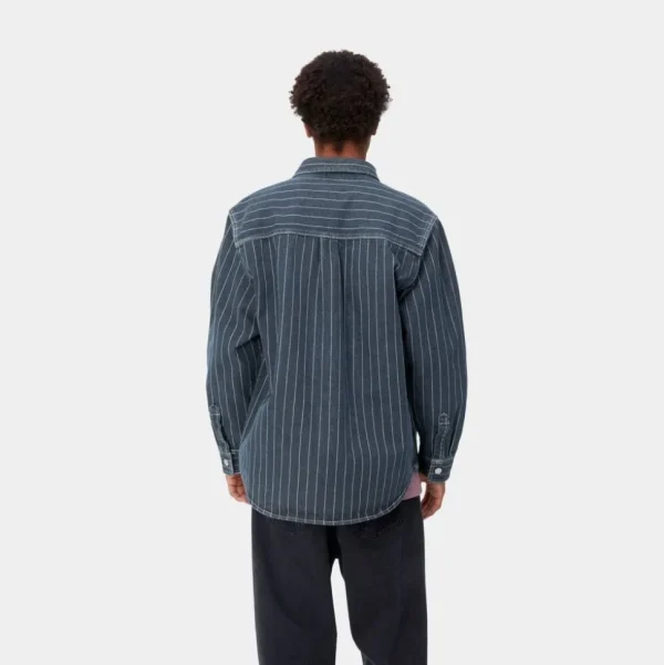 Carhartt WIP Orlean Stripe Skjortejakke | Bla/Hvid (Stenvasket) Sale