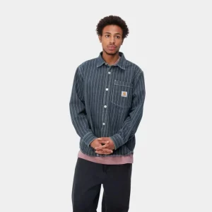 Carhartt WIP Orlean Stripe Skjortejakke | Bla/Hvid (Stenvasket) Sale