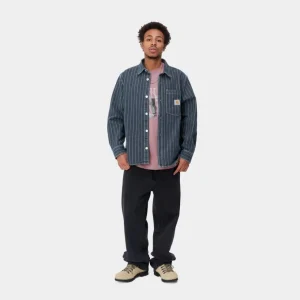 Carhartt WIP Orlean Stripe Skjortejakke | Bla/Hvid (Stenvasket) Sale