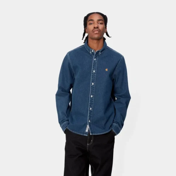 Carhartt WIP Weldon Skjorte | Bla (Stenvasket) Sale